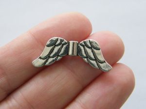 BULK 50 Angel wing bead antique silver tone AW115