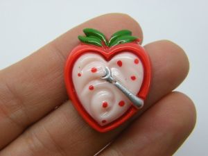12 Strawberry yoghurt spoon glue on embellishment cabochon resin FD322