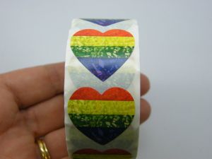 1 Roll 500 rainbow heart pattern stickers A04