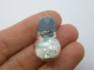 2 Lightbulb pendants grey white glitter glass P569