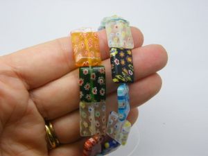 20 Millefiori beads flat rectangle flowers random mixed 18 x 13mm glass B244