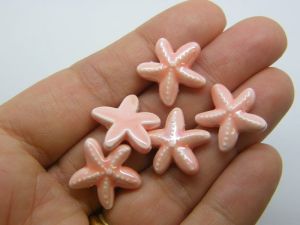 8 Starfish beads pink ceramic FF726