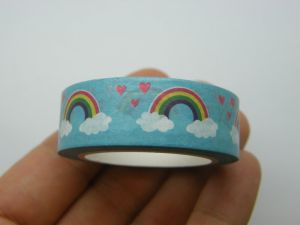 1 Roll blue rainbow cloud red heart washi tape ST