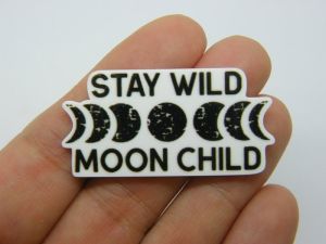 12 Stay wild moon child phases of the moon embellishment cabochons white black resin HC634