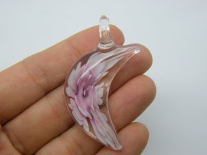 1  Moon flower pendant pink purple handmade lamp work glass M
