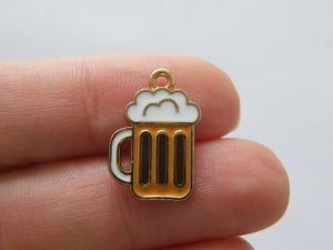 8 Beer mug charms gold tone FD309