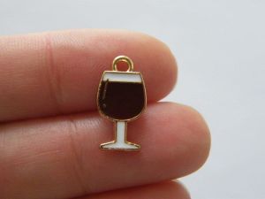 8 Red wine glass charms gold tone FD127