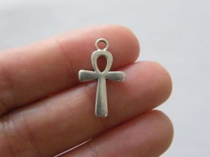 10 Ankh Egyptian cross charms antique silver C83