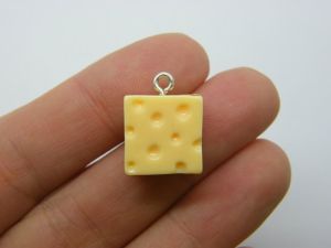 8 Cheese charms yellow resin silver screw bails  FD407