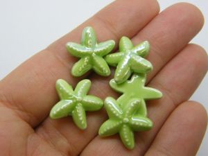 8 Starfish beads green ceramic FF478