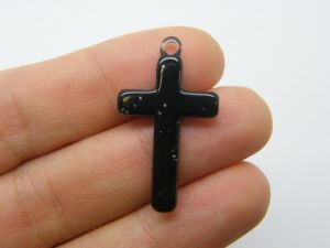 12 Cross pendants  charms black glitter resin C60