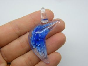 1  Moon flower pendant royal blue handmade lamp work glass M