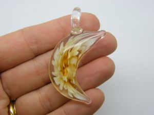 1  Moon flower pendant yellow handmade lamp work glass M