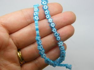 74 Millefiori beads flat flowers sky blue white 6mm glass B246
