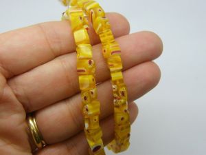66 Millefiori beads square flower stripe yellow 6 x 6mm glass B278