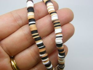 310 Black brown and white beads 6mm polymer clay B281  - SALE 50% OFF