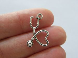 BULK 50 Stethoscope charms antique silver tone MD74