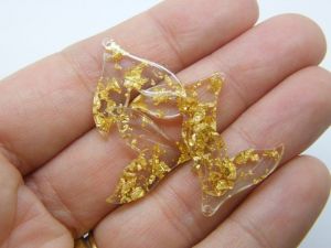 10 Mermaid tail pendants clear with gold foil resin FF32