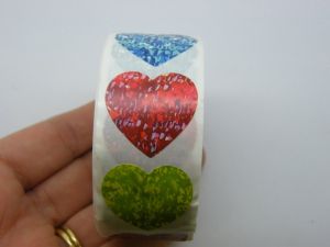 1 Roll 500 mixed heart pattern stickers  A16