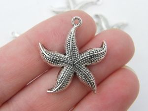 8 Starfish pendants antique silver tone FF87