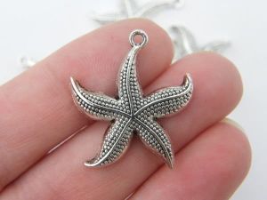 BULK 50 Starfish pendants antique silver tone FF87