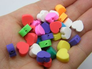 40 Heart beads random mixed polymer clay H114  - SALE 50% OFF