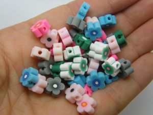 30 Flower beads 9 to 10mm random mixed polymer clay F252 - SALE 50% OFF