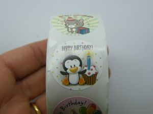 1 Roll Happy birthday animal 500 stickers great for children  010C