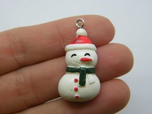 4 Snowman Christmas charms red white resin CT287