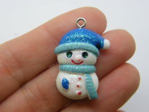 4 Snowman Christmas charms blue white resin CT286