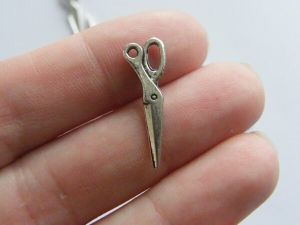 14 Pair of scissor charms antique silver tone P492
