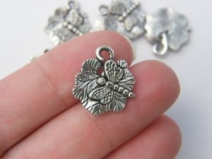 12 Dragonfly on water lily pad leaf charms antique silver tone L9