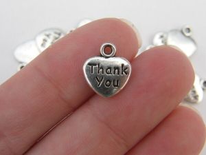 8 Thank you heart charms tibetan silver H61