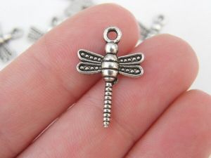 8 Dragonfly charms tibetan silver A404