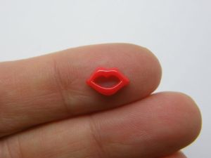 20 Lips mouth kiss embellishment cabochon red resin P92