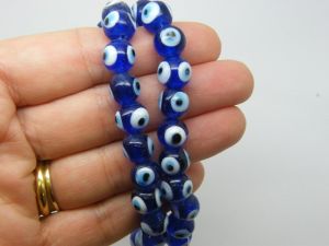 38 Evil eye beads royal blue black white 10mm lampwork glass OB124