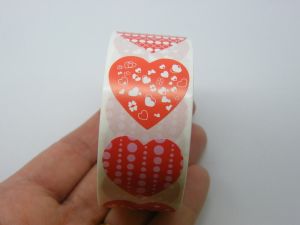 1 Roll 500 heart pattern red white stickers  05