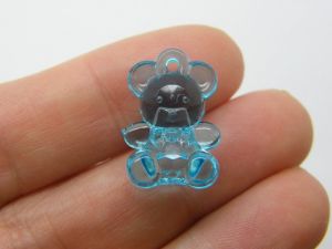 50 Teddy bear pendants faceted transparent blue acrylic P259
