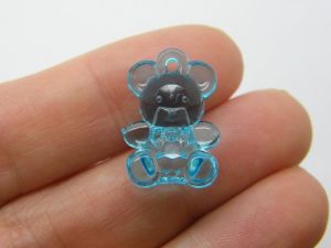 50 Teddy bear pendants faceted transparent blue acrylic P731