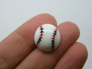 10 Baseball softball ball embellishment cabochons black white red resin SP6
