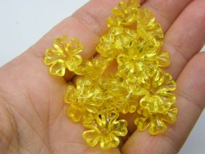 100 Yellow flower bead caps transparent acrylic FS208