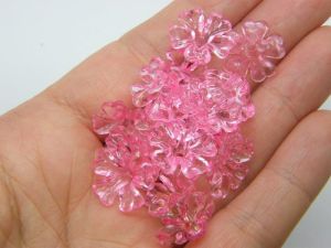 100 Pink flower bead caps transparent acrylic BB644