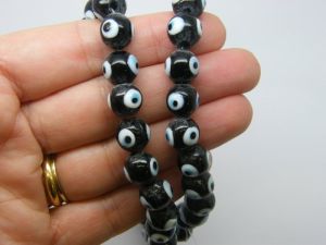 38 Evil eye beads black white blue 10mm lampwork glass B124