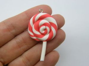 BULK 20 Christmas lollipop pendants red white polymer clay FD770