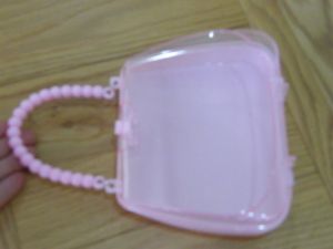 1 Handbag bag purse storage box clear and pink plastic