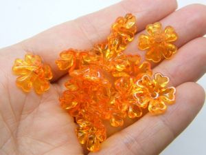 100 Orange flower bead caps transparent acrylic BB584