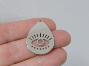 2 Teardrop  Eye pendants silver tone stainless steel I157