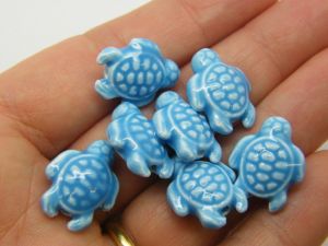 BULK 50 Turtle beads blue porcelain FF258