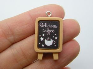 2 Delicious coffee chalk board charms resin P617