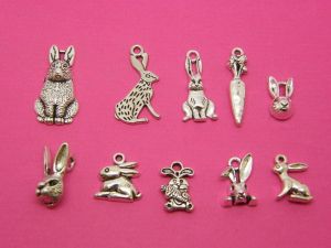 The Rabbit Charm Collection - 10 antique silver tone charms